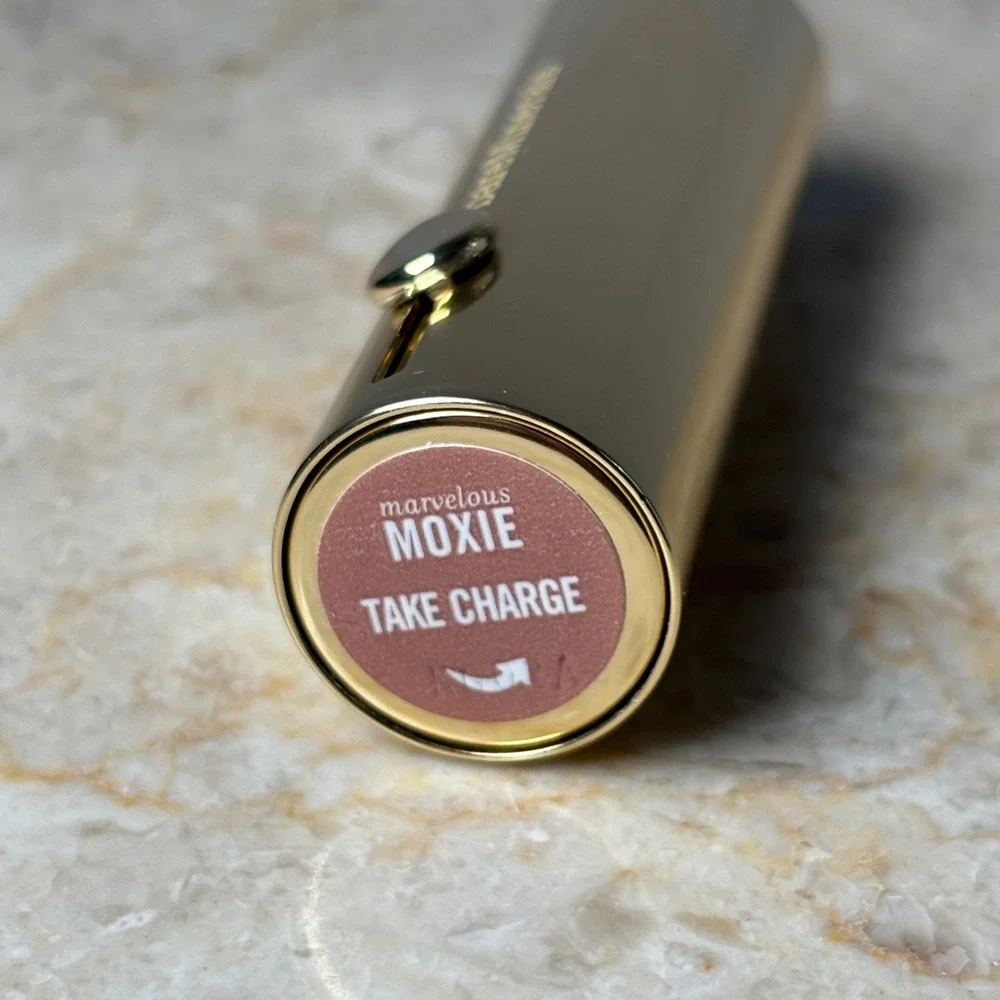 bareMinerals Marvelous Moxie Lipstick Full Size Take Charge Nude Pink Gold Case